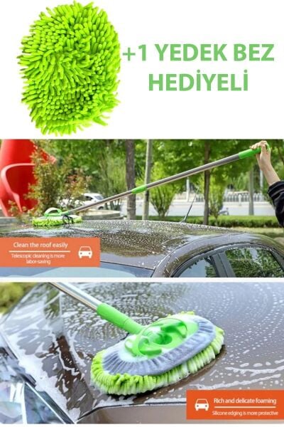 Oto Yıkama Mop Araba Yıkama Fırçası +1 Yedek Bez Hediye