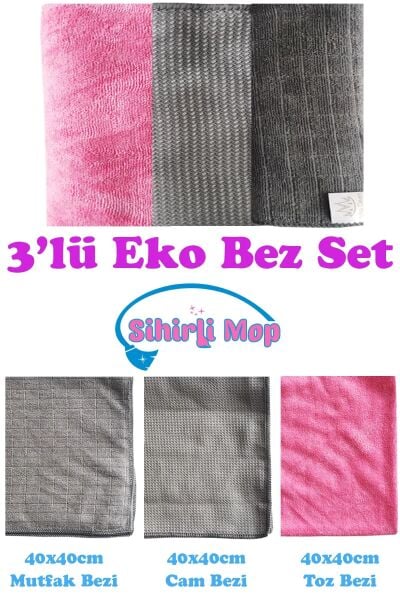Cam Bezi + Mutfak Bezi + Toz Bezi 3'lü Eko Bez Seti