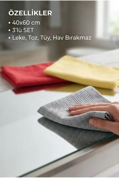 İz bırakmayan 3'lü genel temizlik bezi 40x60cm