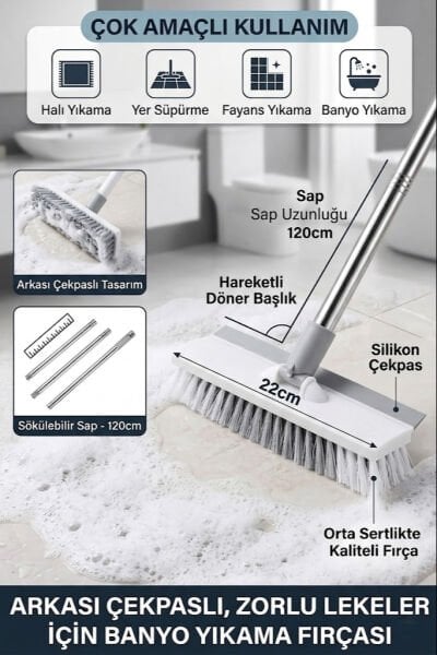 Çok amaçlı yer ve halı uyumlu çekpaslı fırça