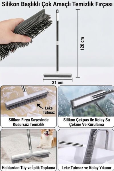 Çekpaslı silikon yer fırçası ve kauçuk süpürge